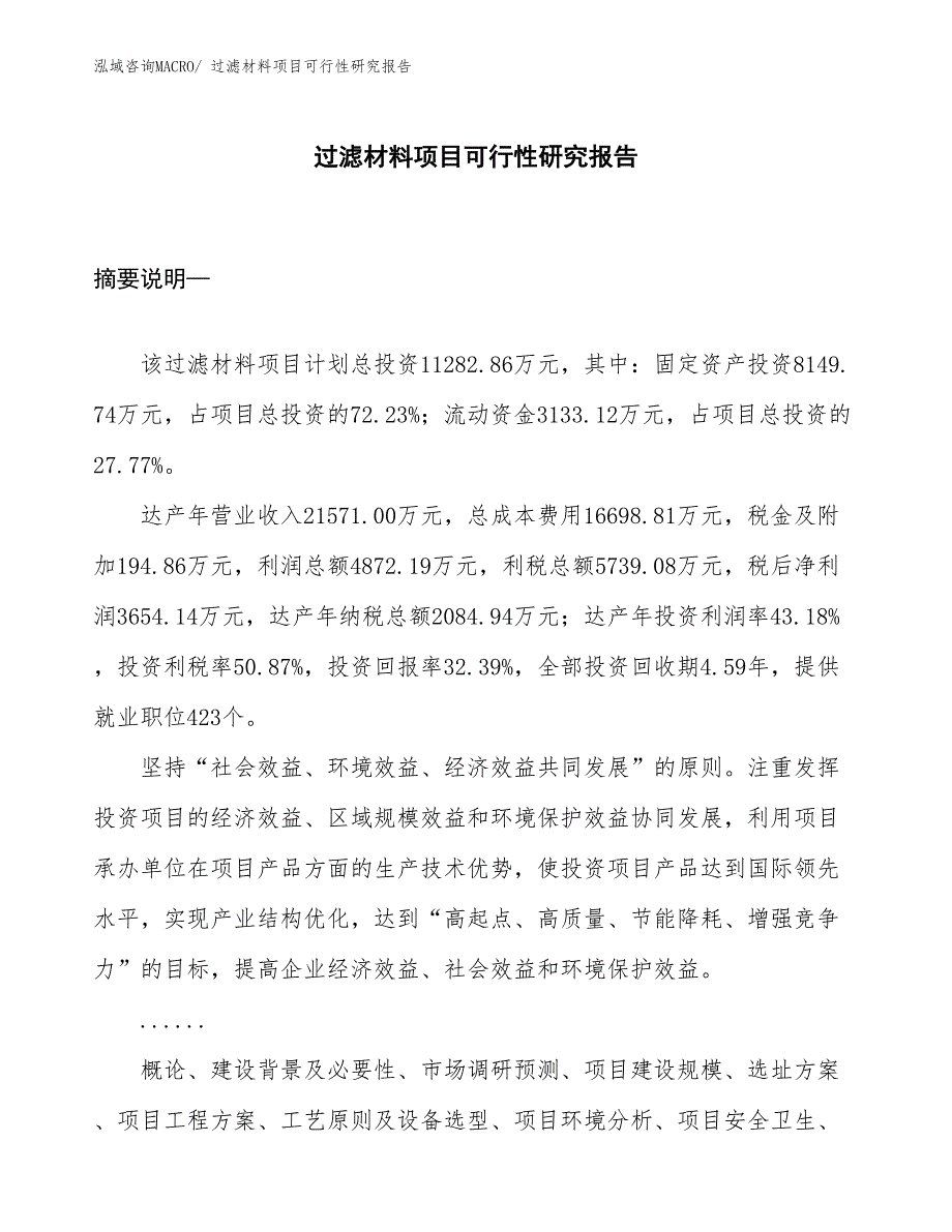 （范例）过滤材料项目可行性研究报告_第1页