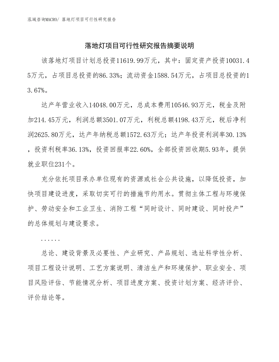 （参考模板）落地灯项目可行性研究报告_第2页