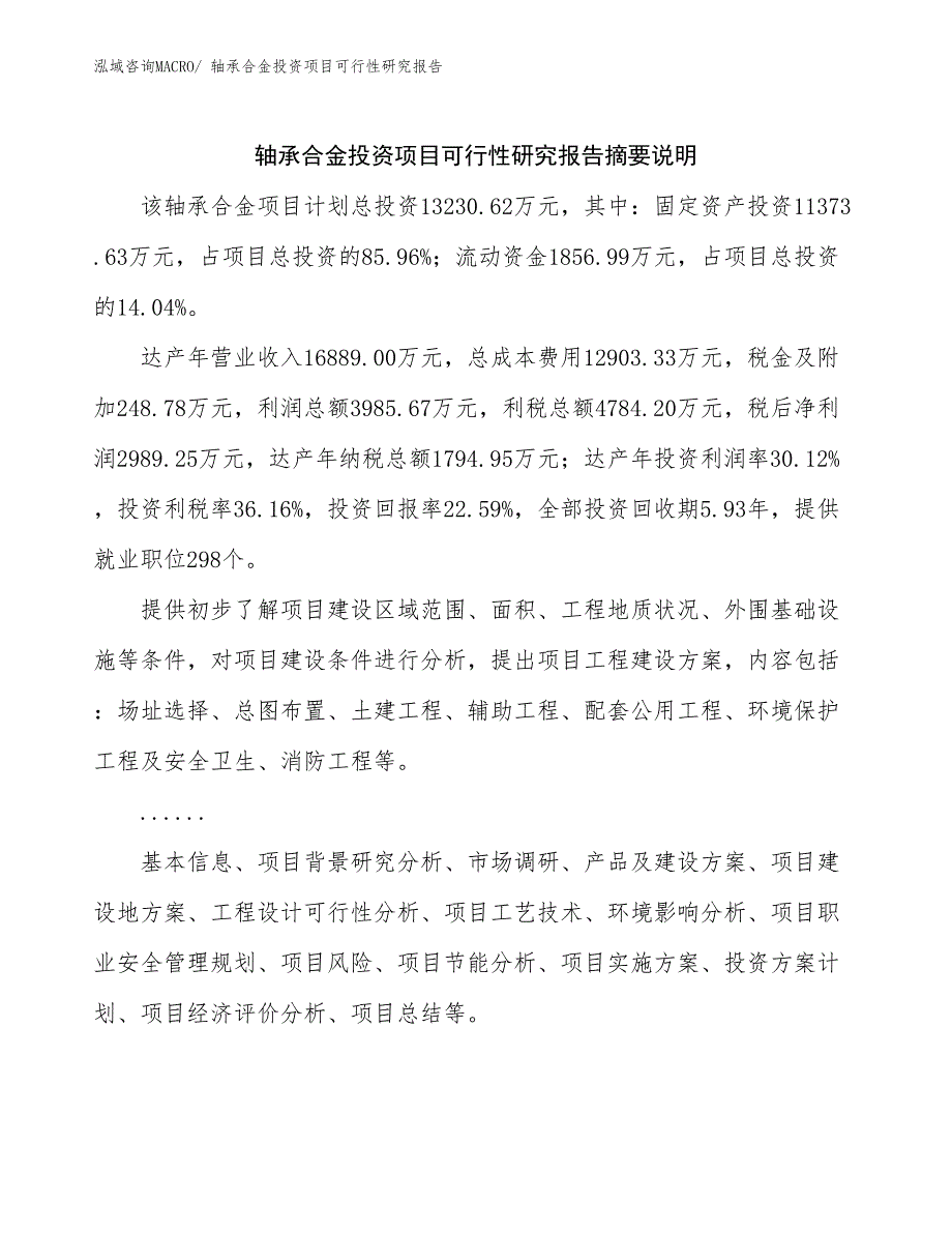 （参考）轴承合金投资项目可行性研究报告_第2页