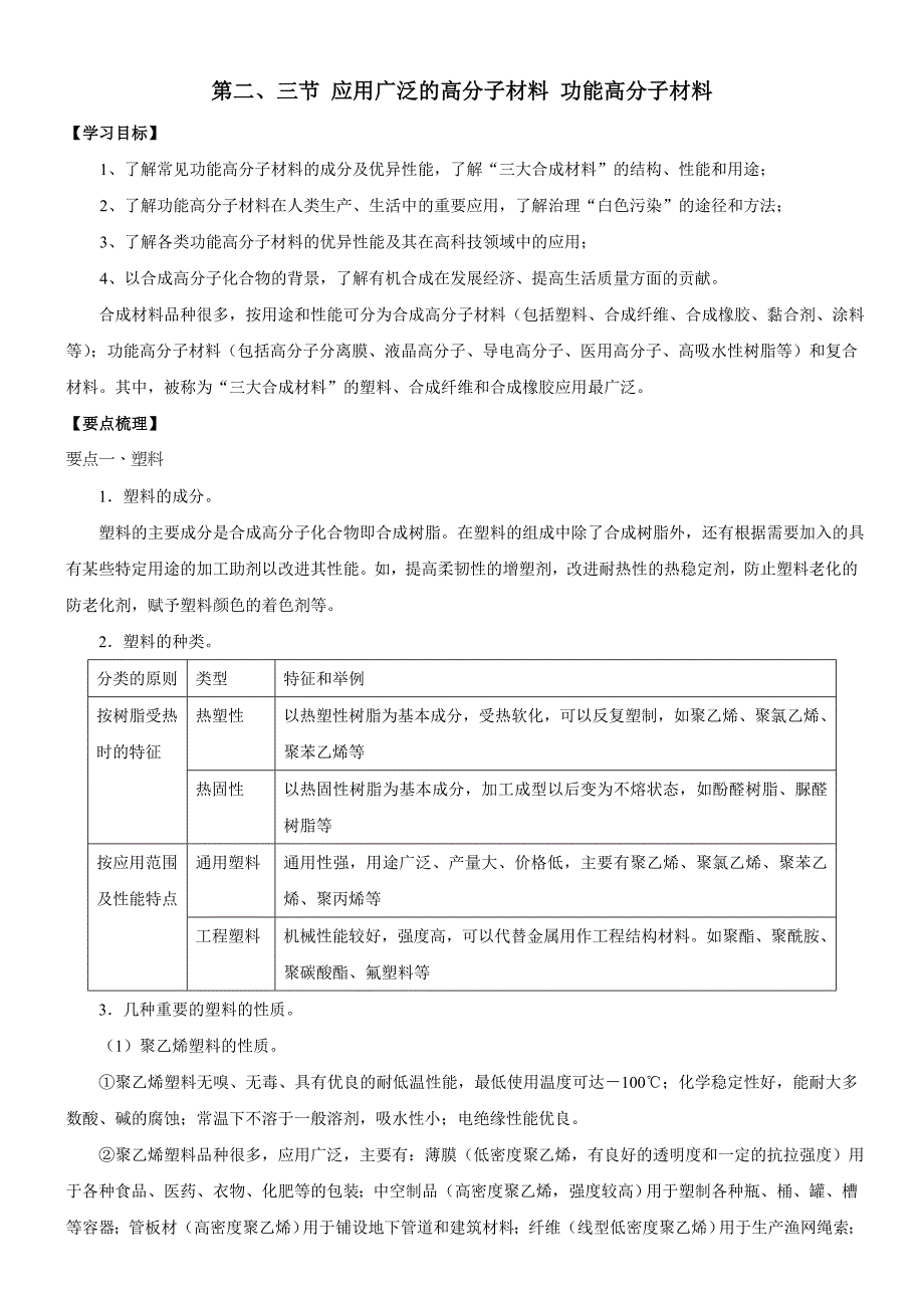 2017-2018学年人教版选修5 第五章第二、三节 应用广泛的高分子材料 功能高分子材料 学案(1)_第1页