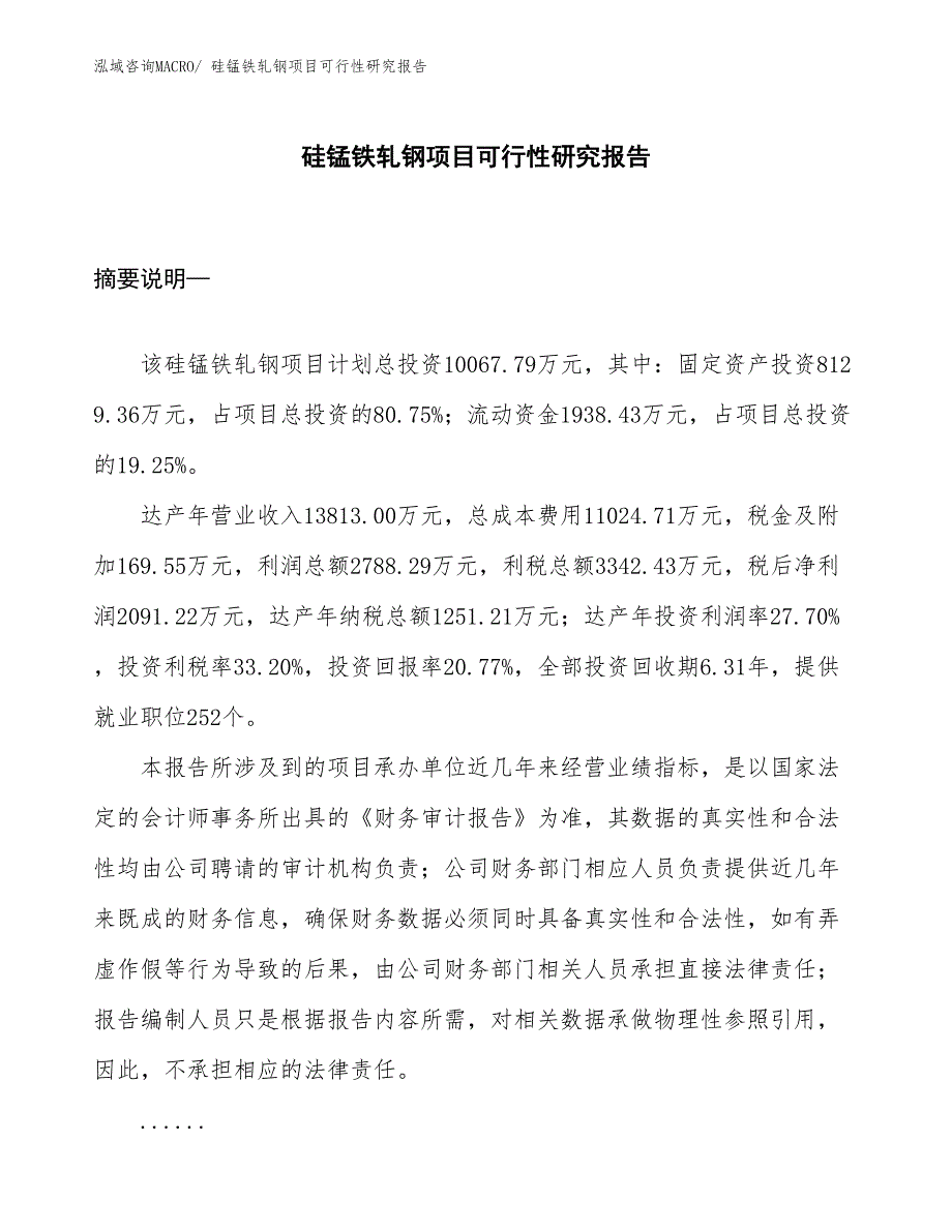 （立项审批）硅锰铁轧钢项目可行性研究报告_第1页