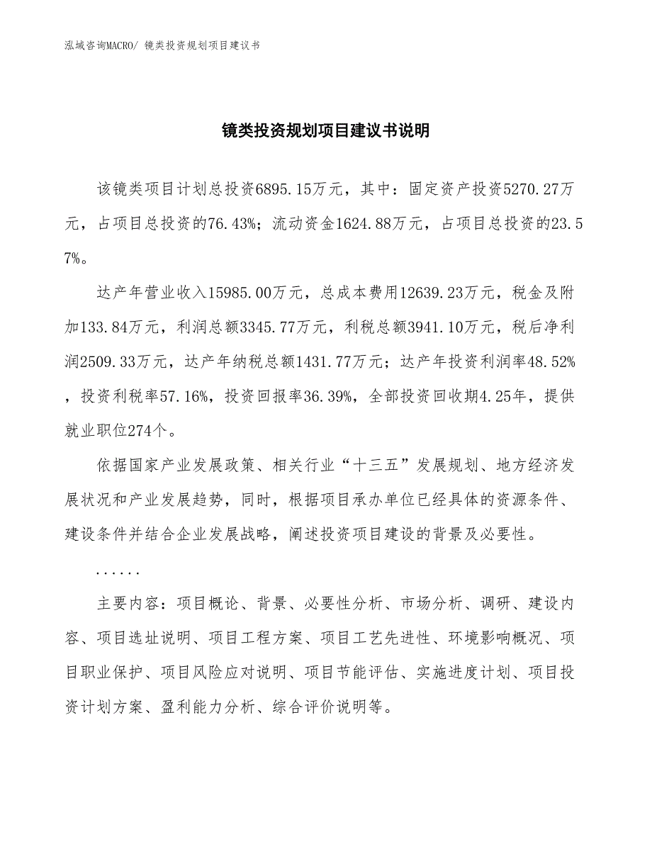 （立项审批）镜类投资规划项目建议书_第2页