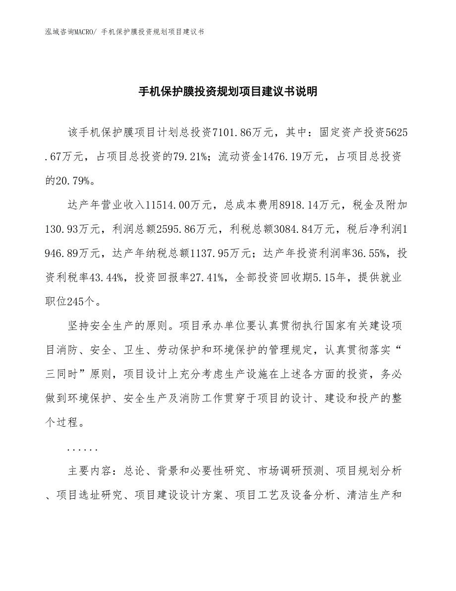 （建设方案）手机保护膜投资规划项目建议书_第2页