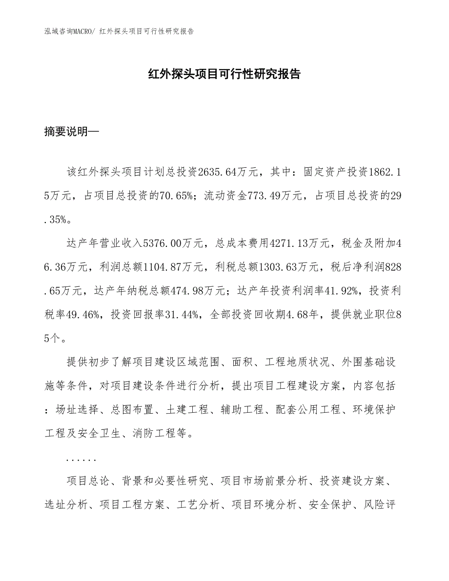 （规划可研）红外探头项目可行性研究报告_第1页