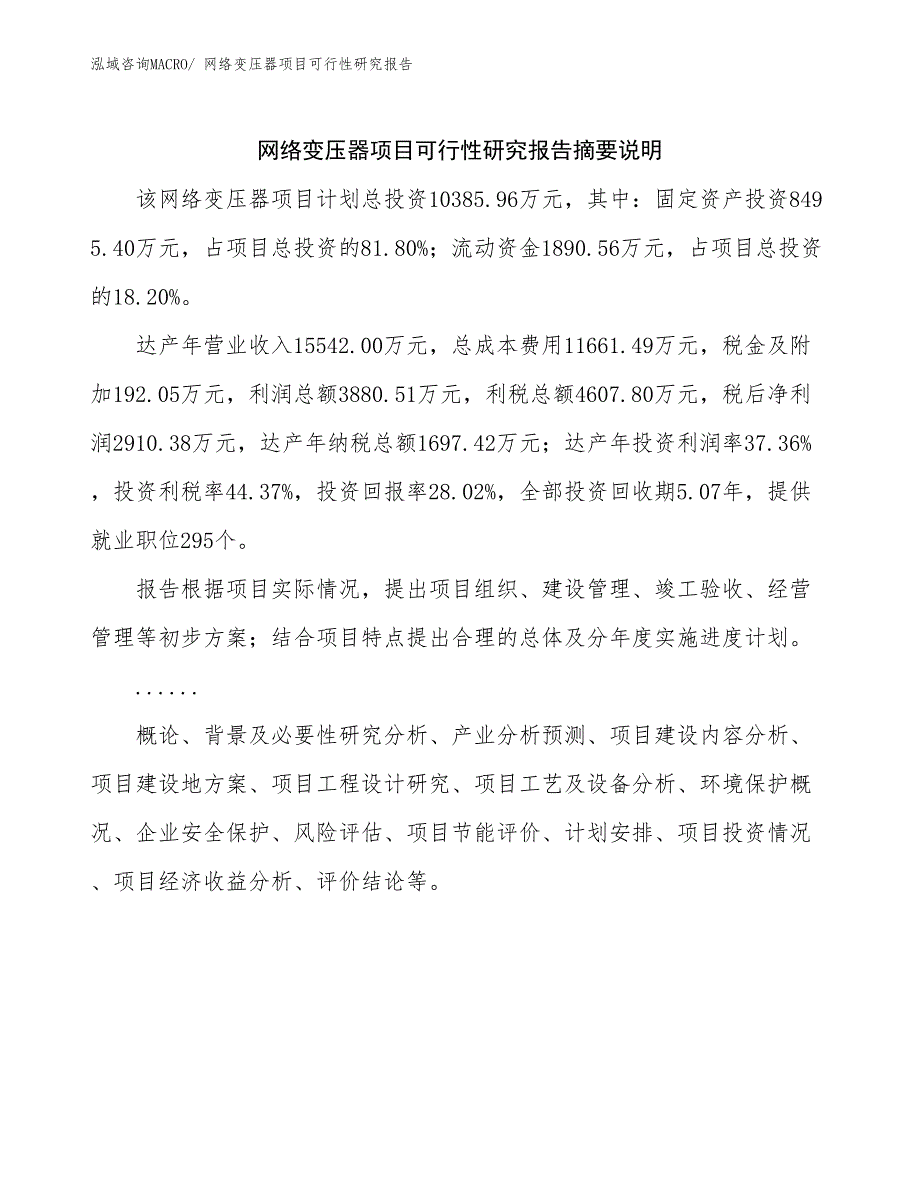 （模板）网络变压器项目可行性研究报告_第2页