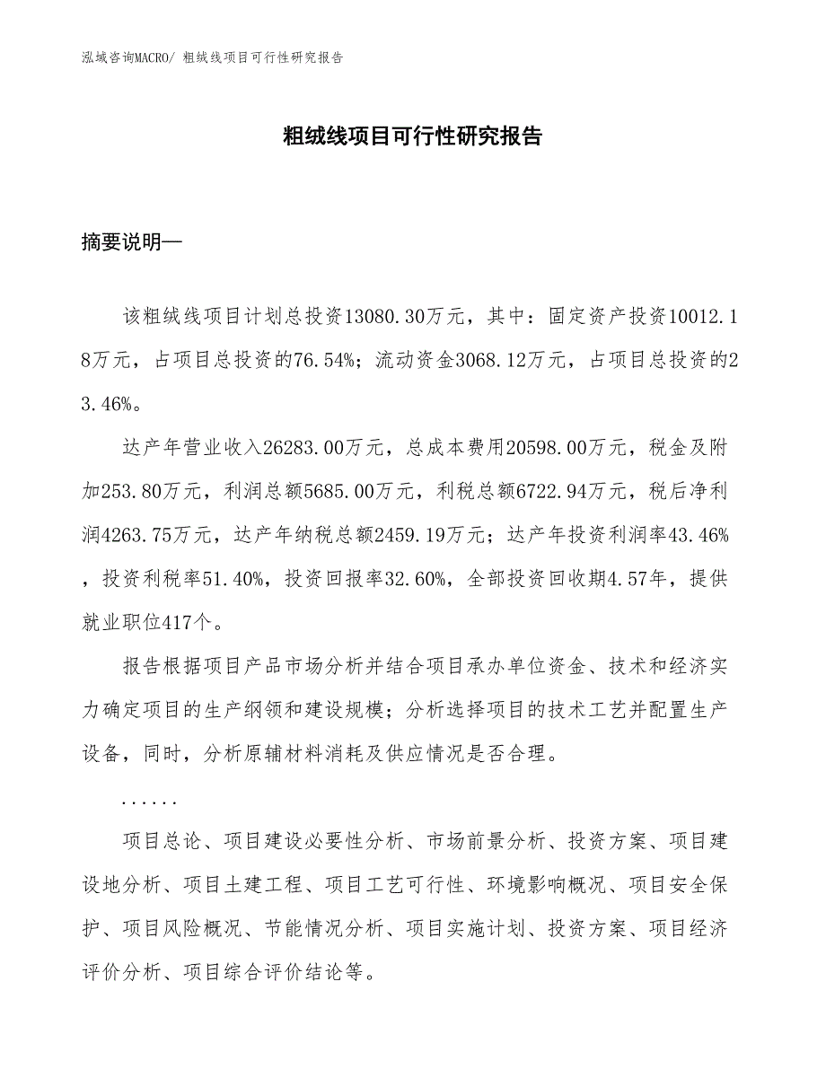 （规划设计）粗绒线项目可行性研究报告_第1页