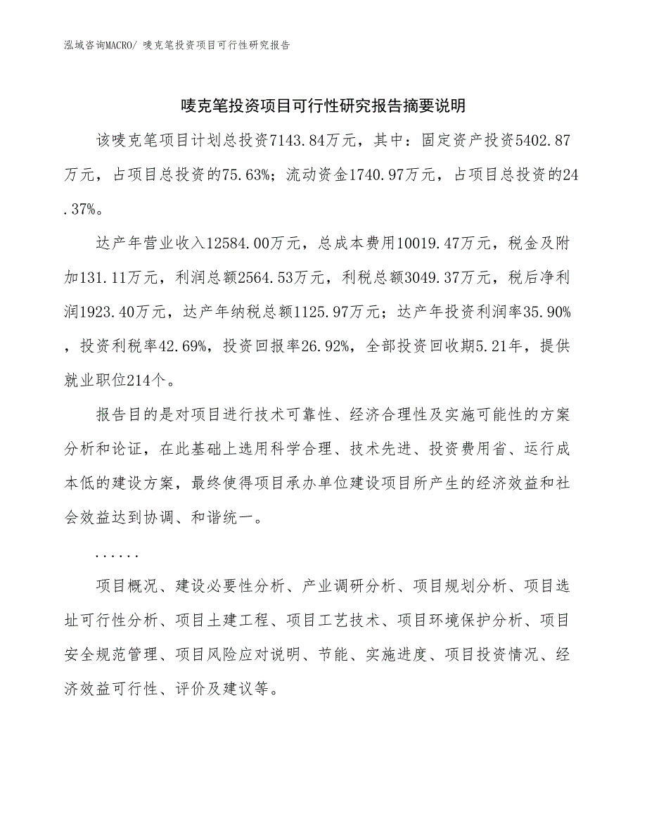 （模板）唛克笔投资项目可行性研究报告_第2页