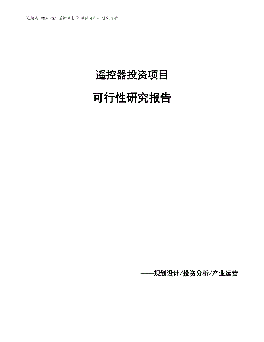 （参考）遥控器投资项目可行性研究报告_第1页