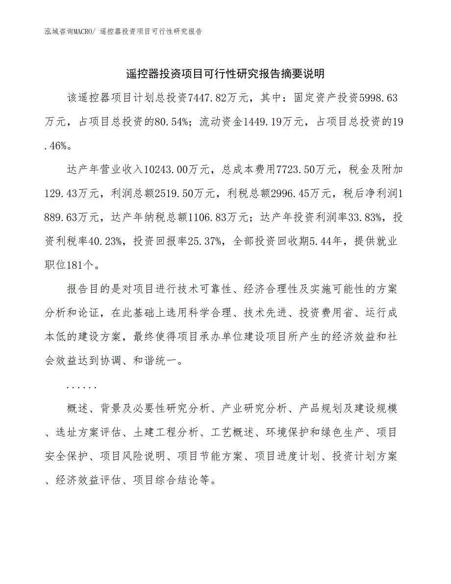 （参考）遥控器投资项目可行性研究报告_第2页