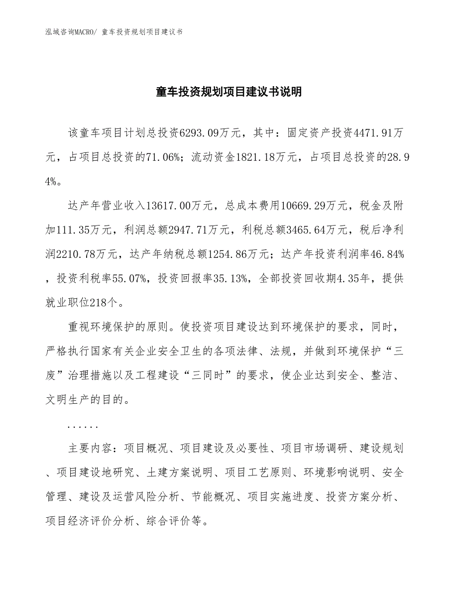 （规划设计）童车投资规划项目建议书_第2页