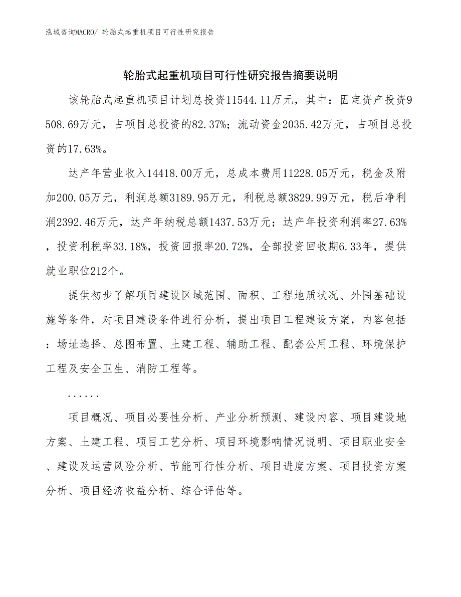 （参考模板）轮胎式起重机项目可行性研究报告_第2页