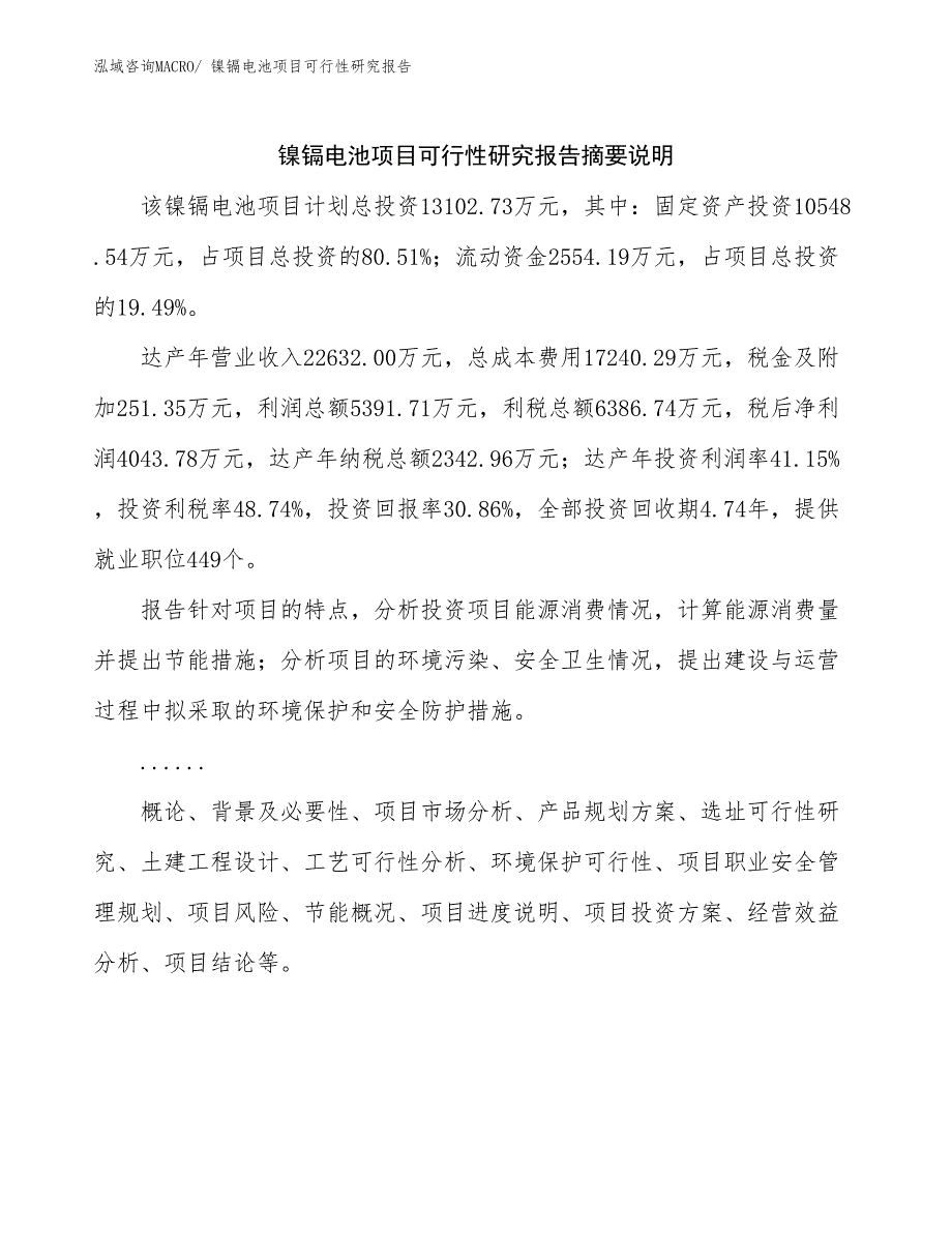 （参考模板）镍镉电池项目可行性研究报告_第2页