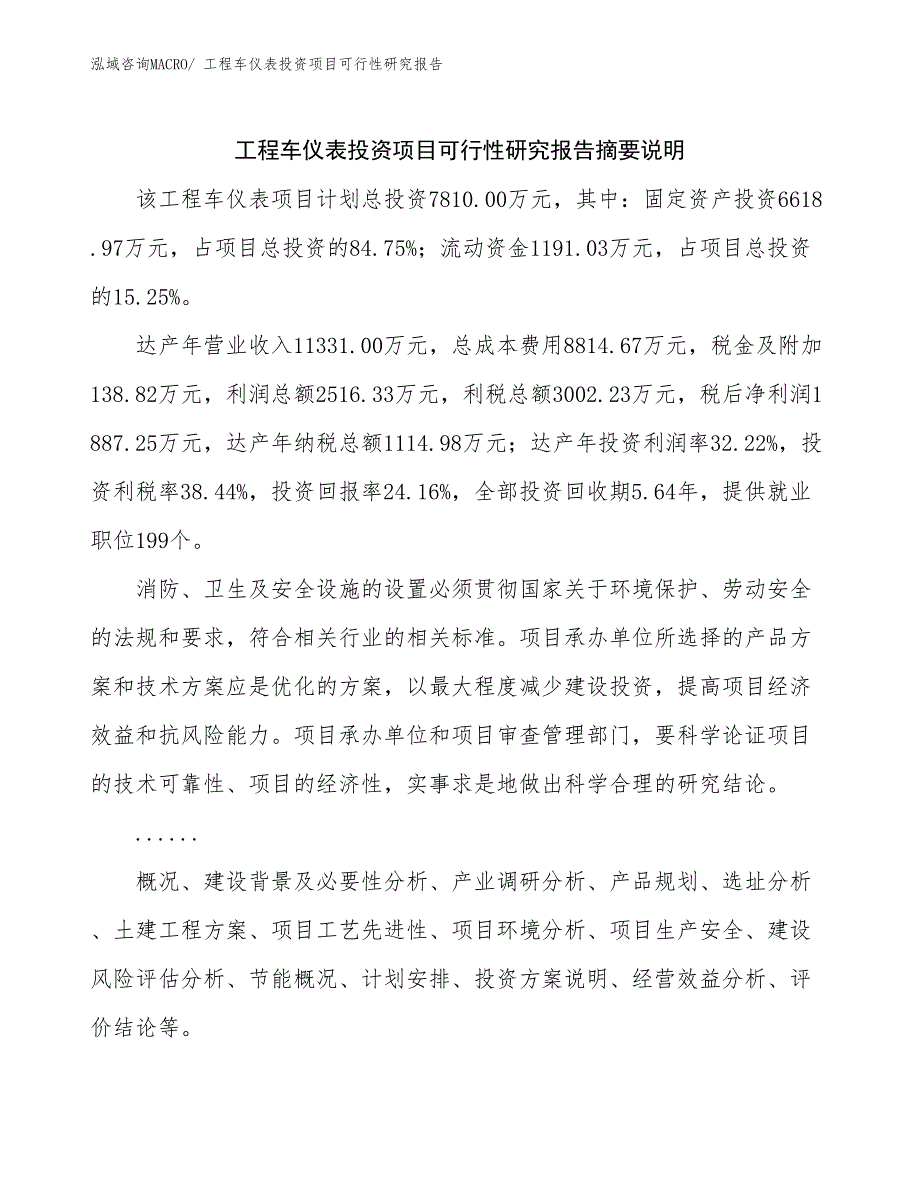 （模板）工程车仪表投资项目可行性研究报告_第2页