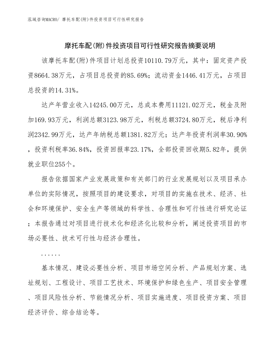 （模板）摩托车配(附)件投资项目可行性研究报告_第2页