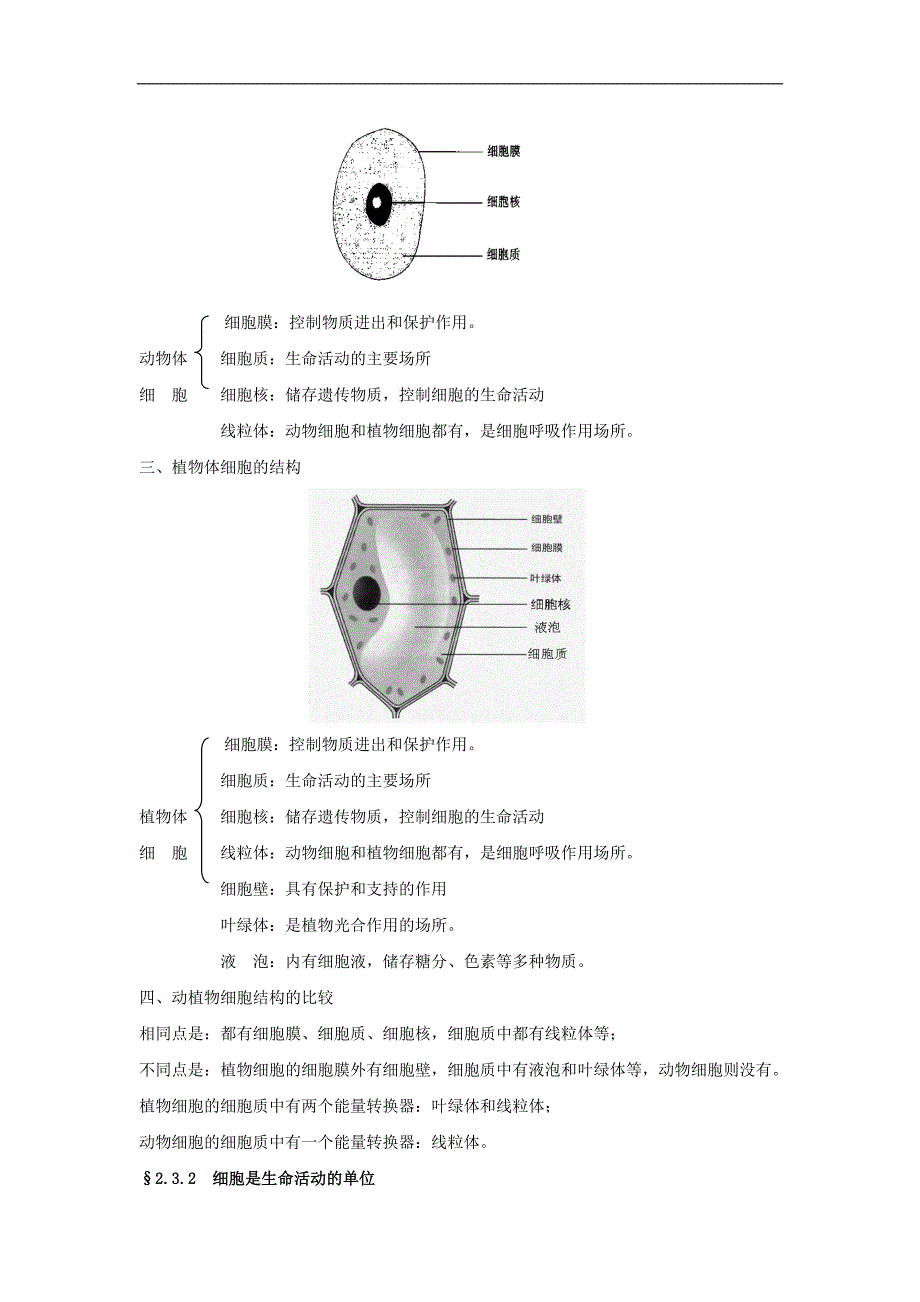 中考生物知识点总结：《细胞》（北师大版七年级上册）_第2页