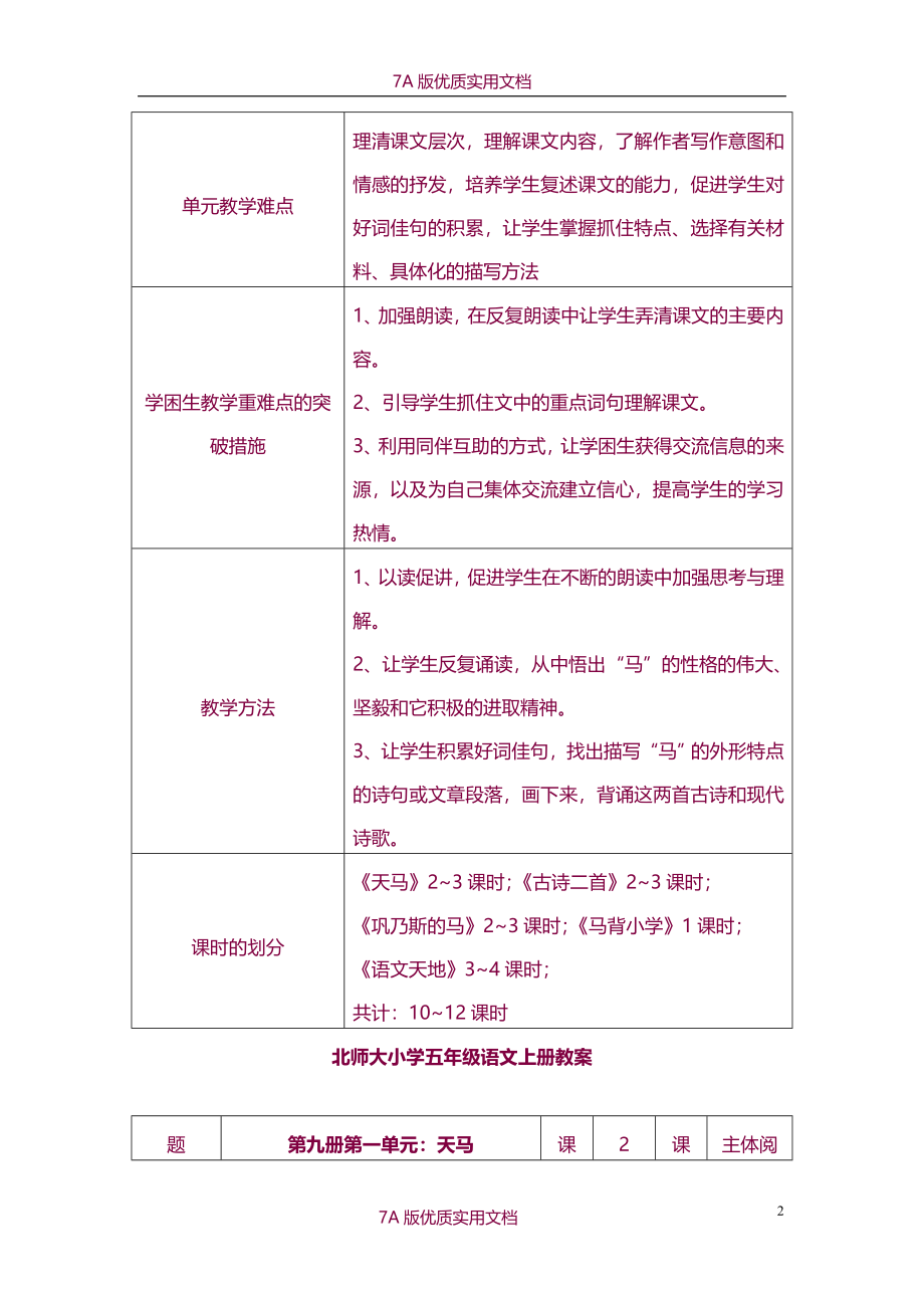 【6A文】北师大版小学语文五年级上下册教案全集_第2页