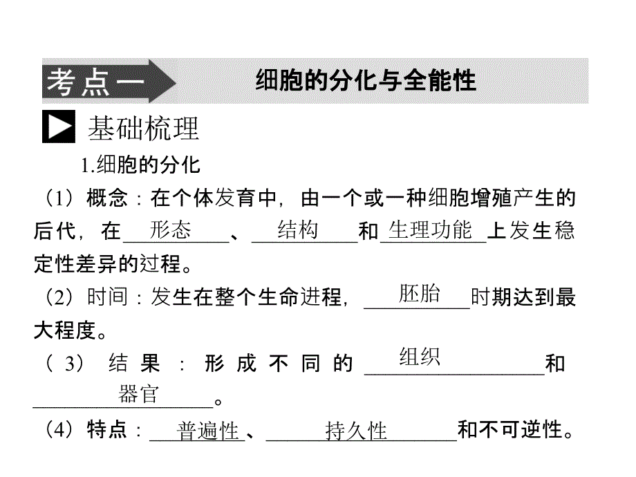 人教版教学课件2011届生物高考一轮复习课件：必修1第6章第4节细胞的分化、衰老、凋亡和癌变_第3页