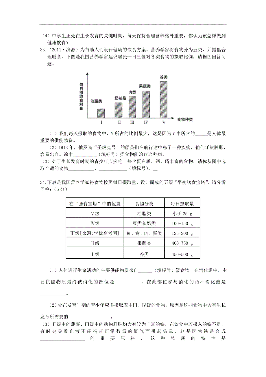 七年级生物下册 第四单元 生物圈中的人 第二章 人体的营养本章单元综合测试2 新人教版_第4页