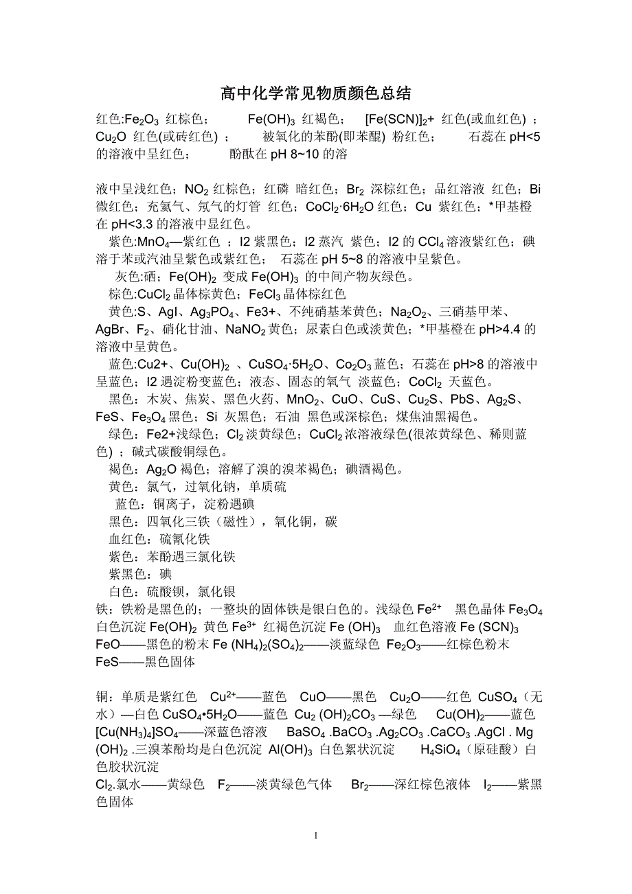 【6A文】高中化学常见物质颜色总结_第1页