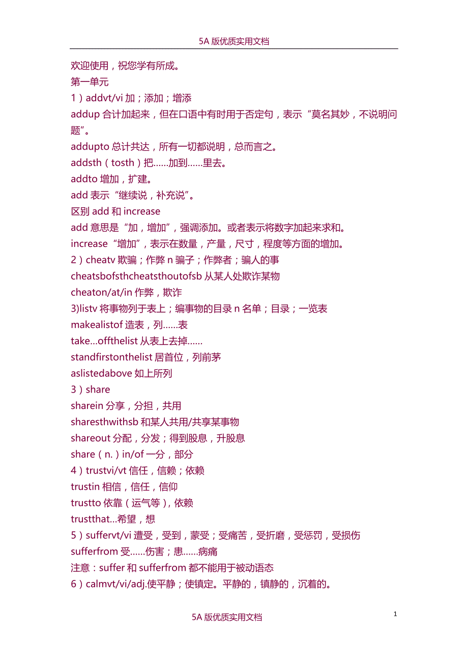 【6A文】高中英语必修一知识点总结_第1页