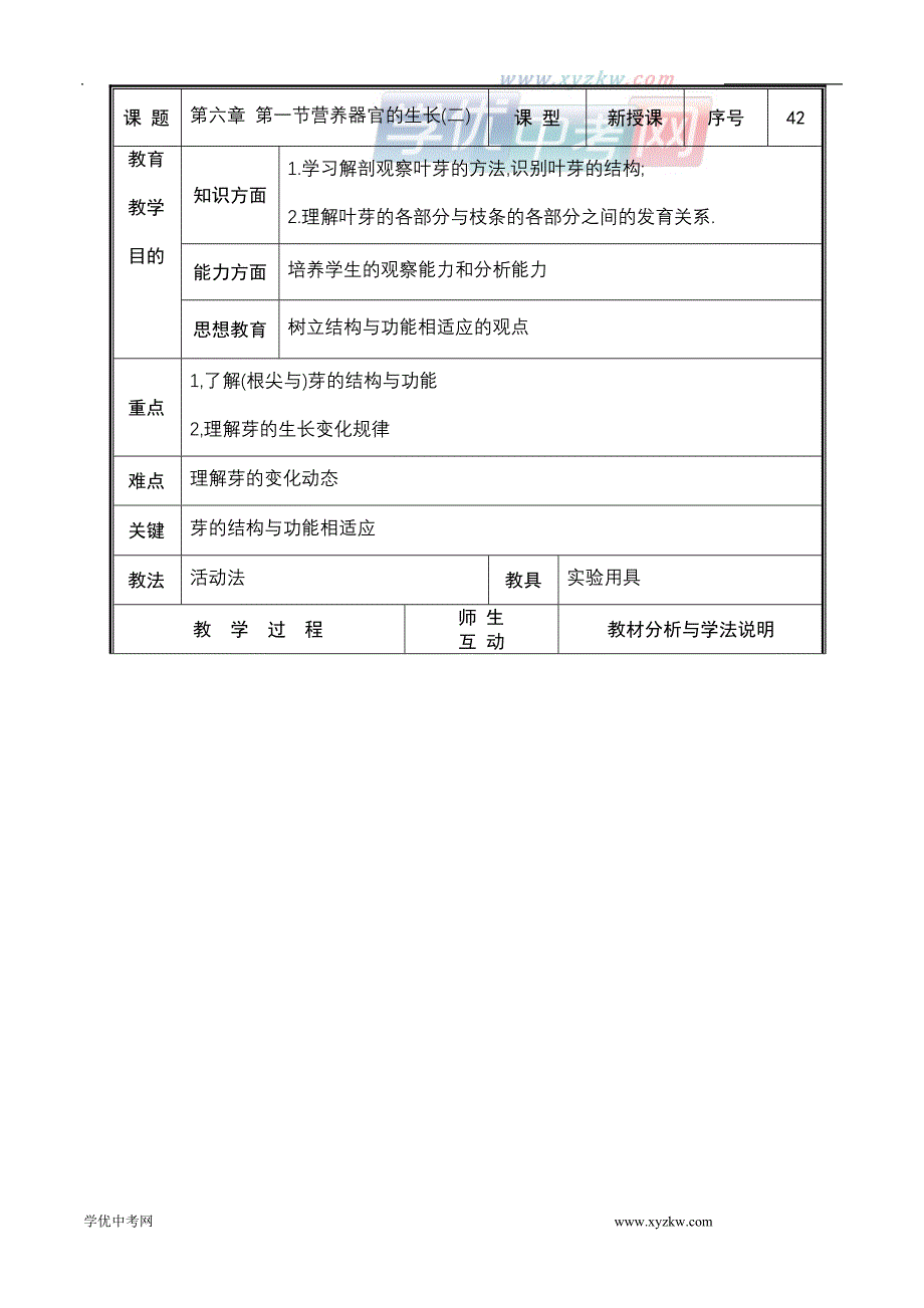 《营养器官的生长》教案2（北师大版七年级上）_第1页