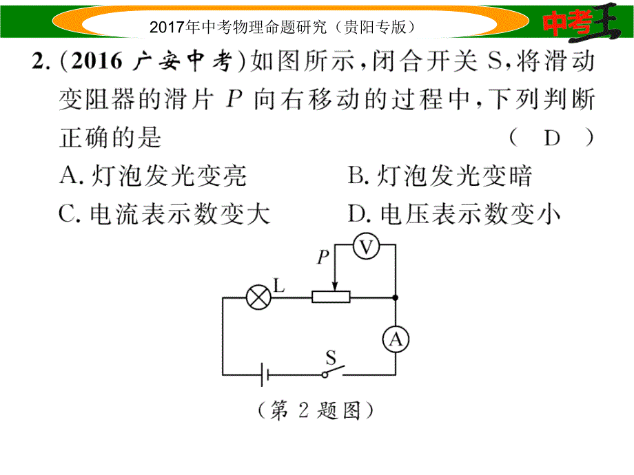 【中考王】2017年中考物理总复习（贵阳专版）课件 第5部分　专项突破1  动态电路巧分析精练_第3页