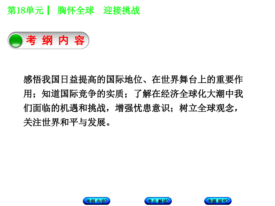 2018年中考政治苏人版复习课件 第18单元  胸怀全球  迎接挑战_第3页