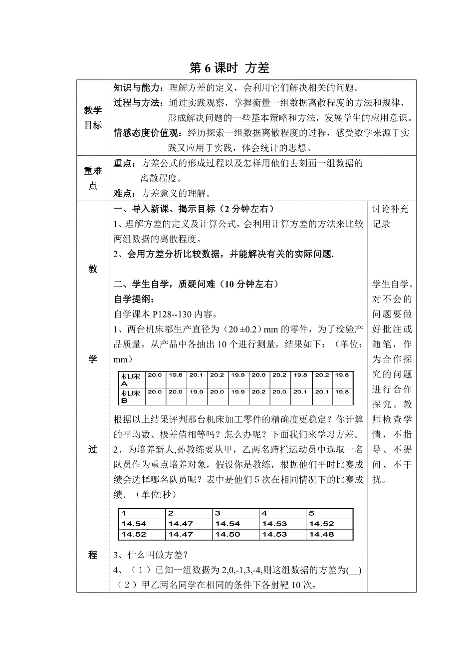 【典中点】2017春(沪科版)八年级数学下册教案 20.2.6 【教案】 方差_第1页