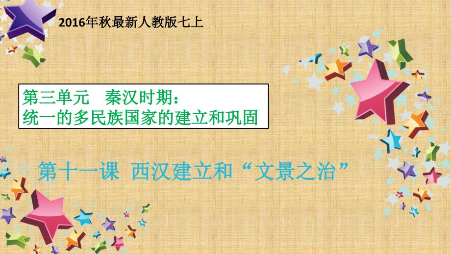 2017-2018学年七年级人教版历史上册课件：第11课 西汉建立和“文景之治” 课件_第1页