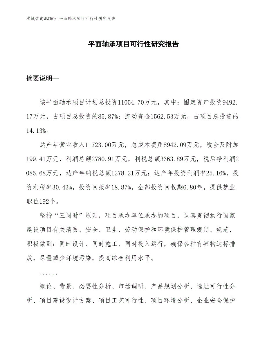 （项目设计）平面轴承项目可行性研究报告_第1页