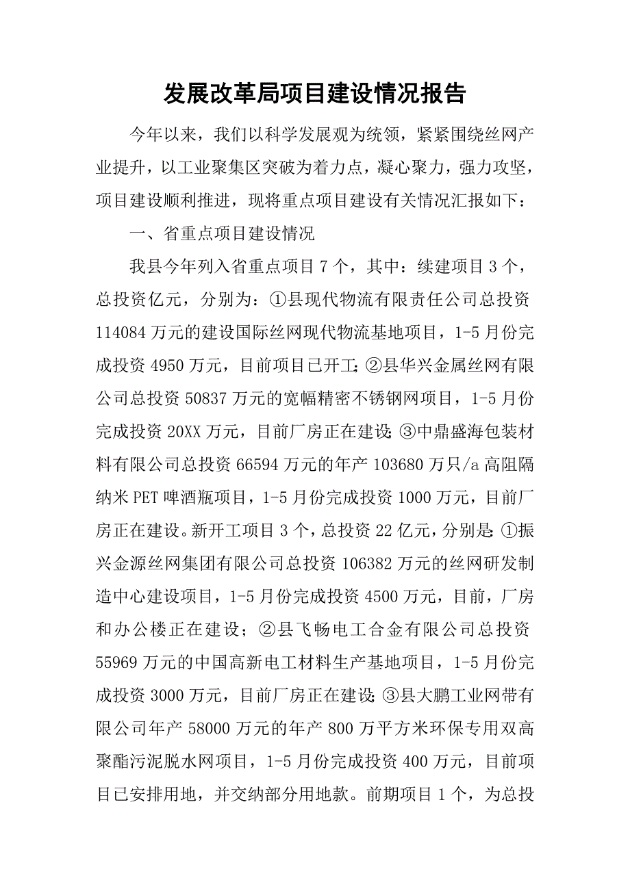 发展改革局项目建设情况报告.doc_第1页