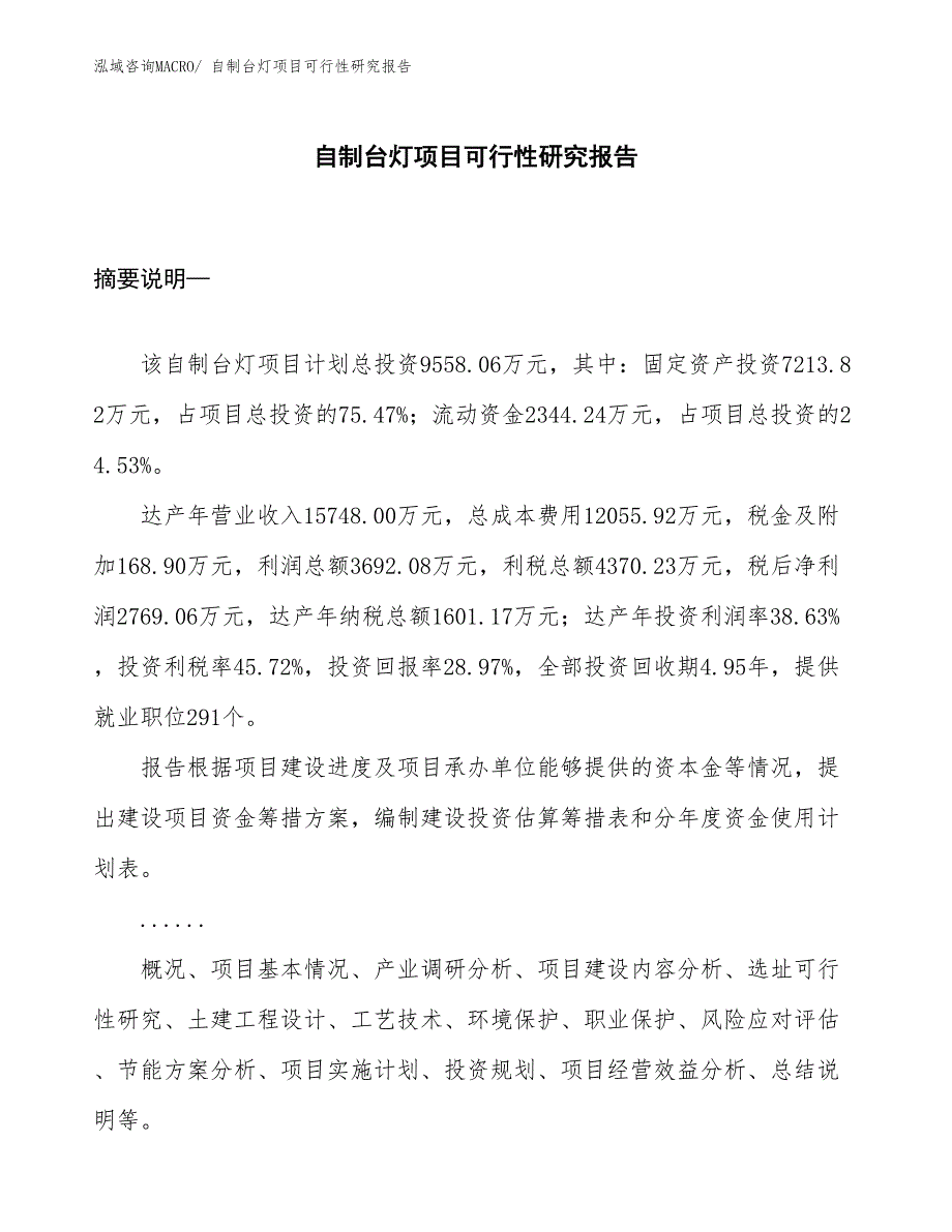 （投资方案）自制台灯项目可行性研究报告_第1页