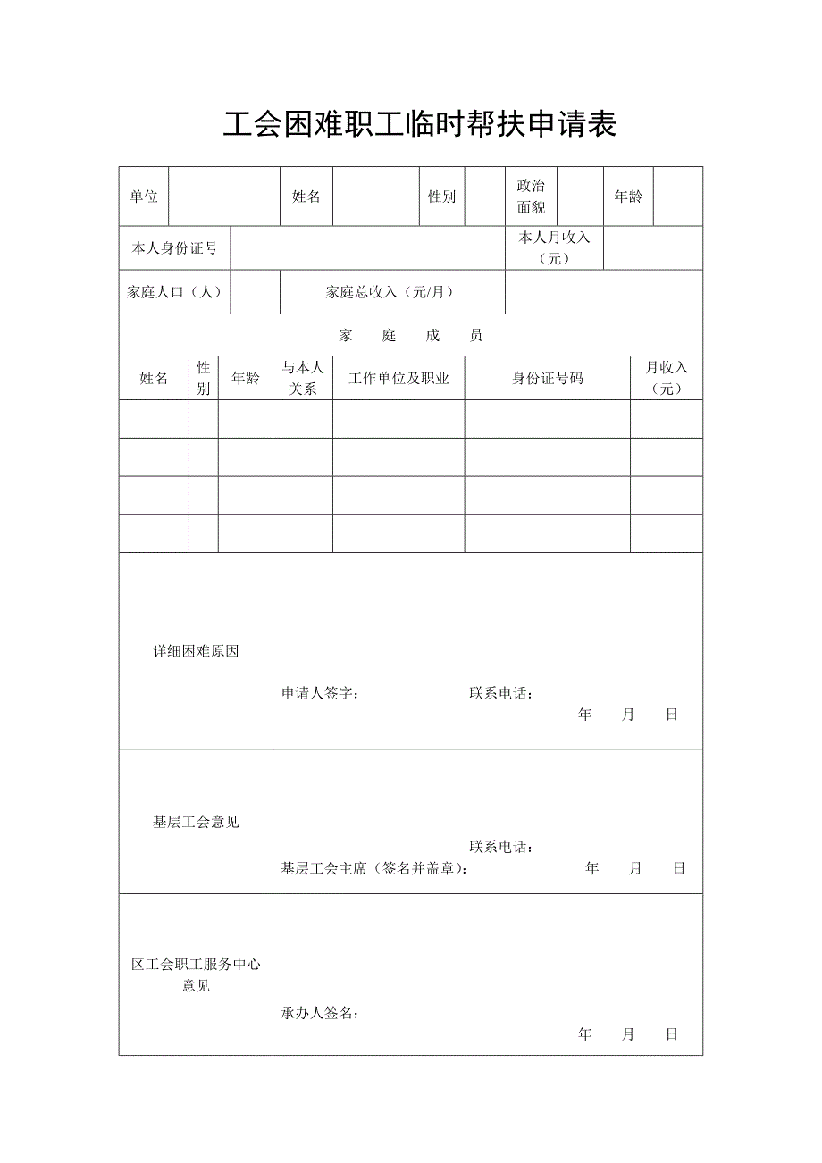 工会困难职工帮扶金申请表_第1页