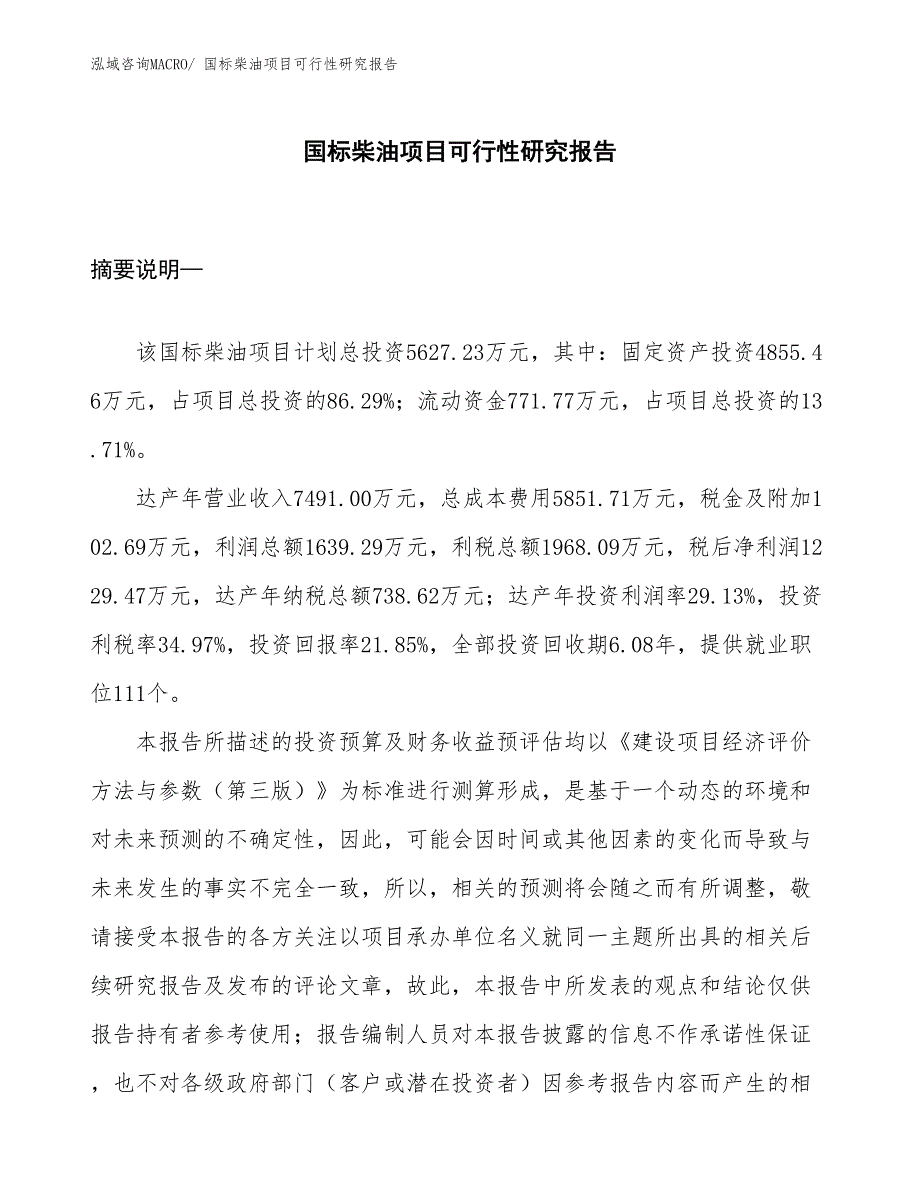 （项目设计）国标柴油项目可行性研究报告_第1页