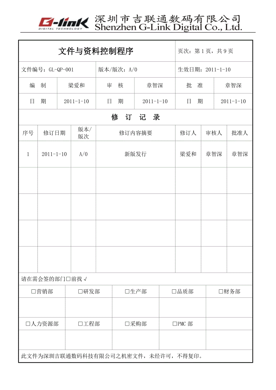 gl-qp-001文件与资料控制程序_第1页