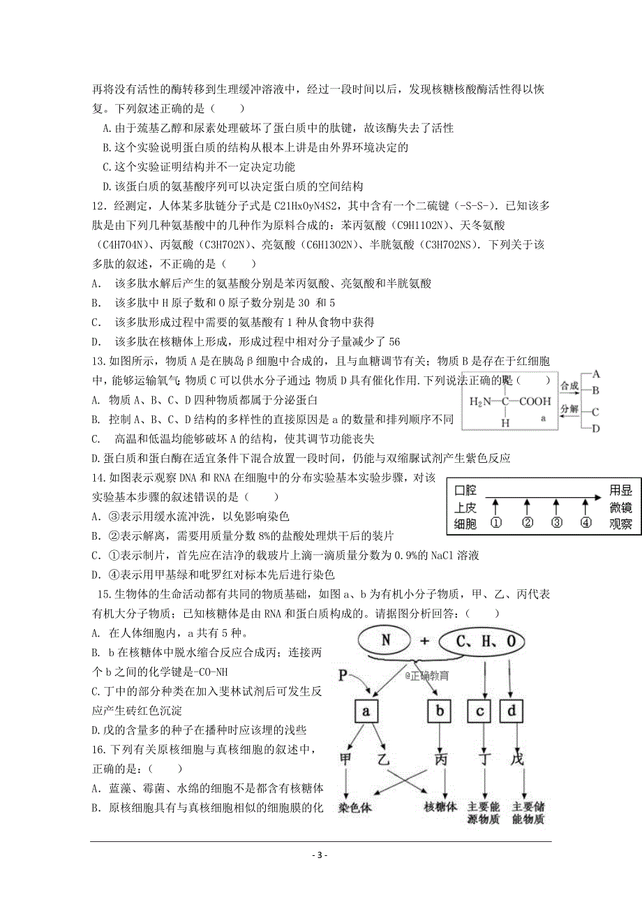 江西省赣县三中2018-2019学年高二上学期10月月考生物---精校Word版答案全_第3页