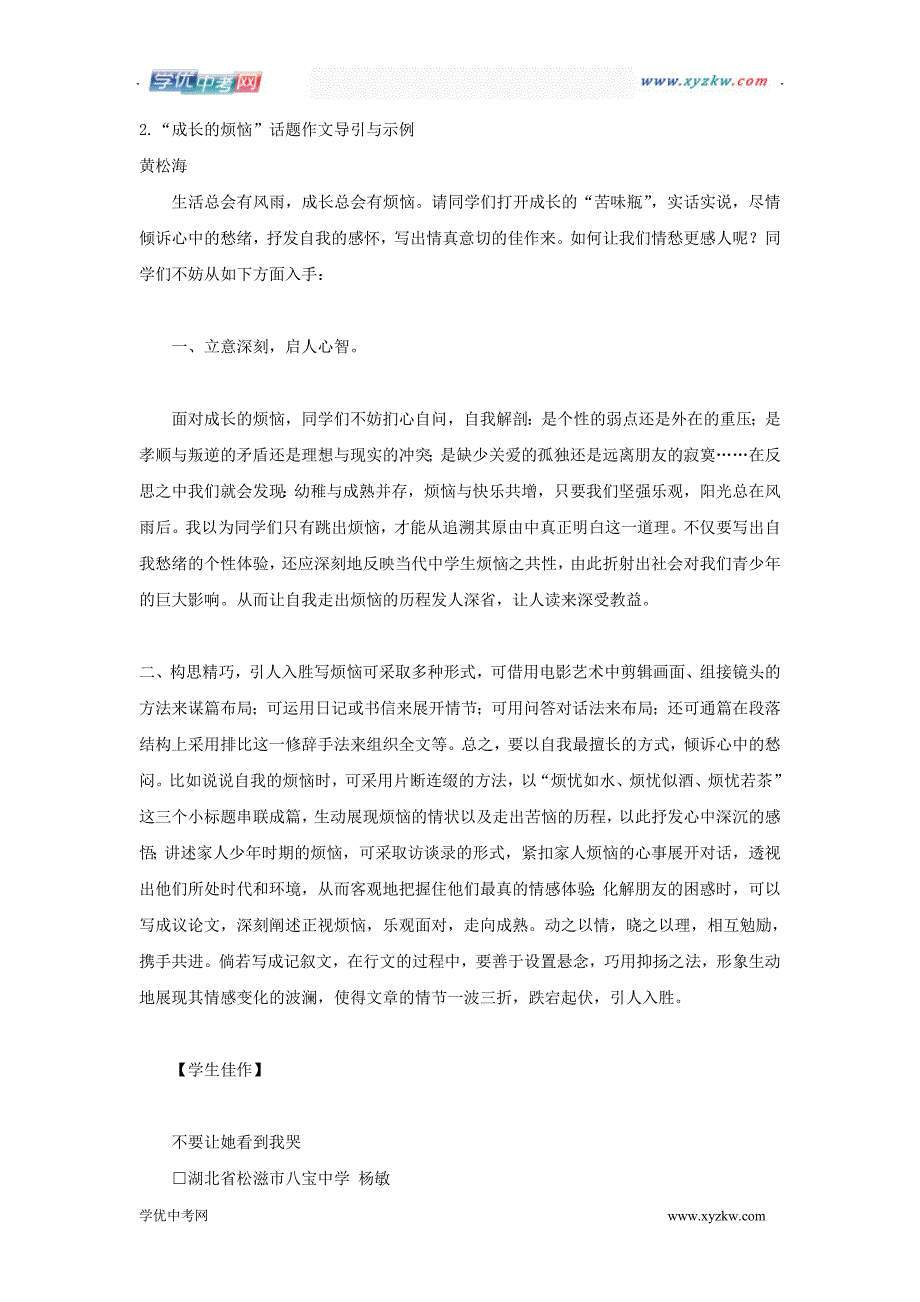 中考语文作文《实例导写及范文》精品学案：中考话题作文导写与例析_第4页