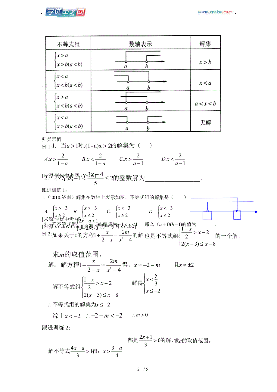 中考数学复习资料2.2一次不等式（组）(学案)_第2页
