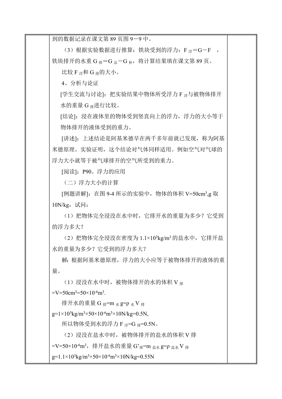 【课堂导练】2017年春沪粤版八年级物理下册（教案）9.2阿基米德原理《探究浮力的大小》参考教案_第2页