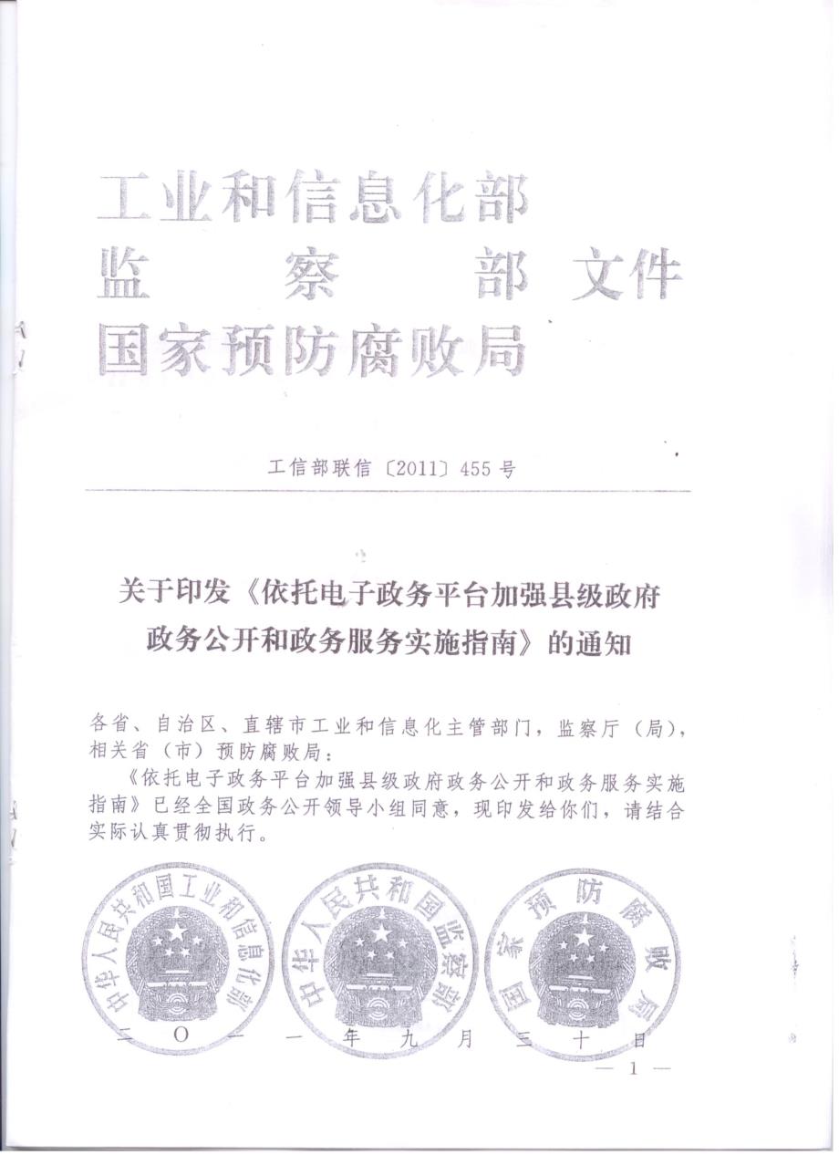 关于《依托电子政务平台加强县级政府政务公开和政务服务实施指南》.pdf_第1页