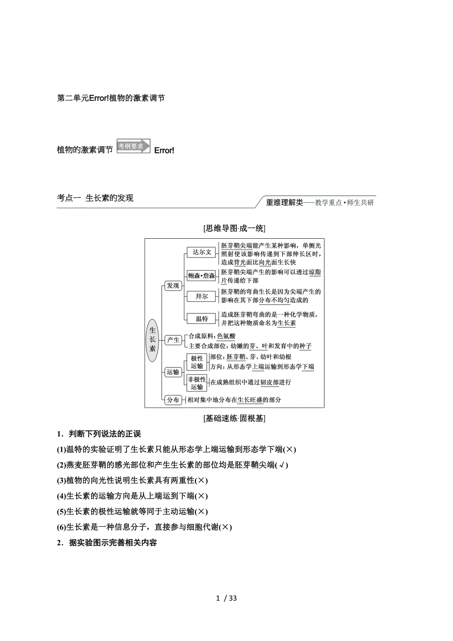 2019版高考生物精准备考一轮全国通用版讲义：必修三 第二单元　植物的激素调节 Word版含答案.doc_第1页