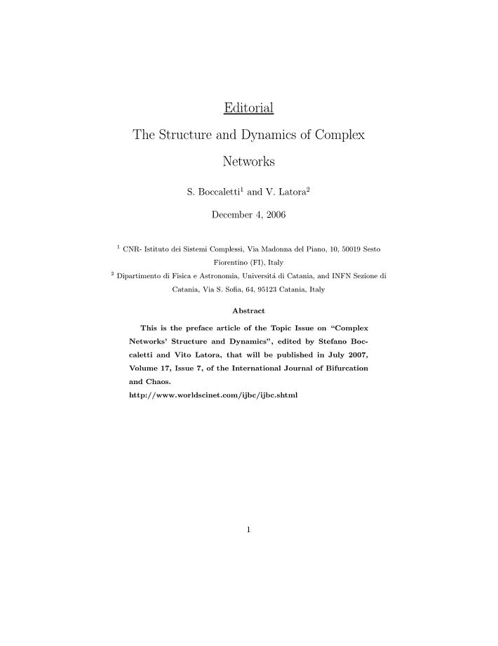 editorial the structure and dynamics of complex networks