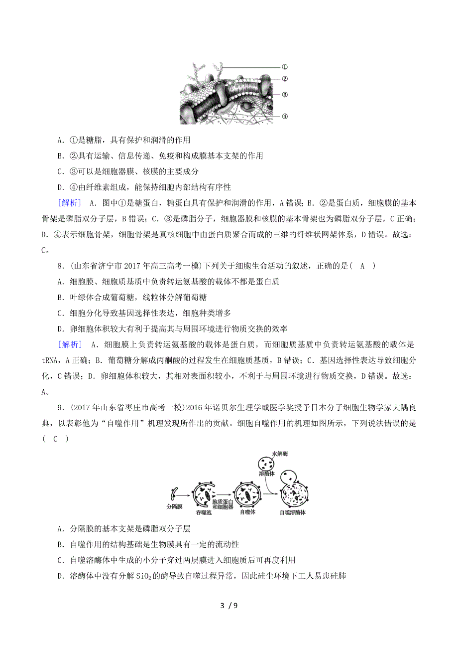 2018届高考生物大二轮复习 专题二 细胞的基本结构复习指导练案.doc_第3页