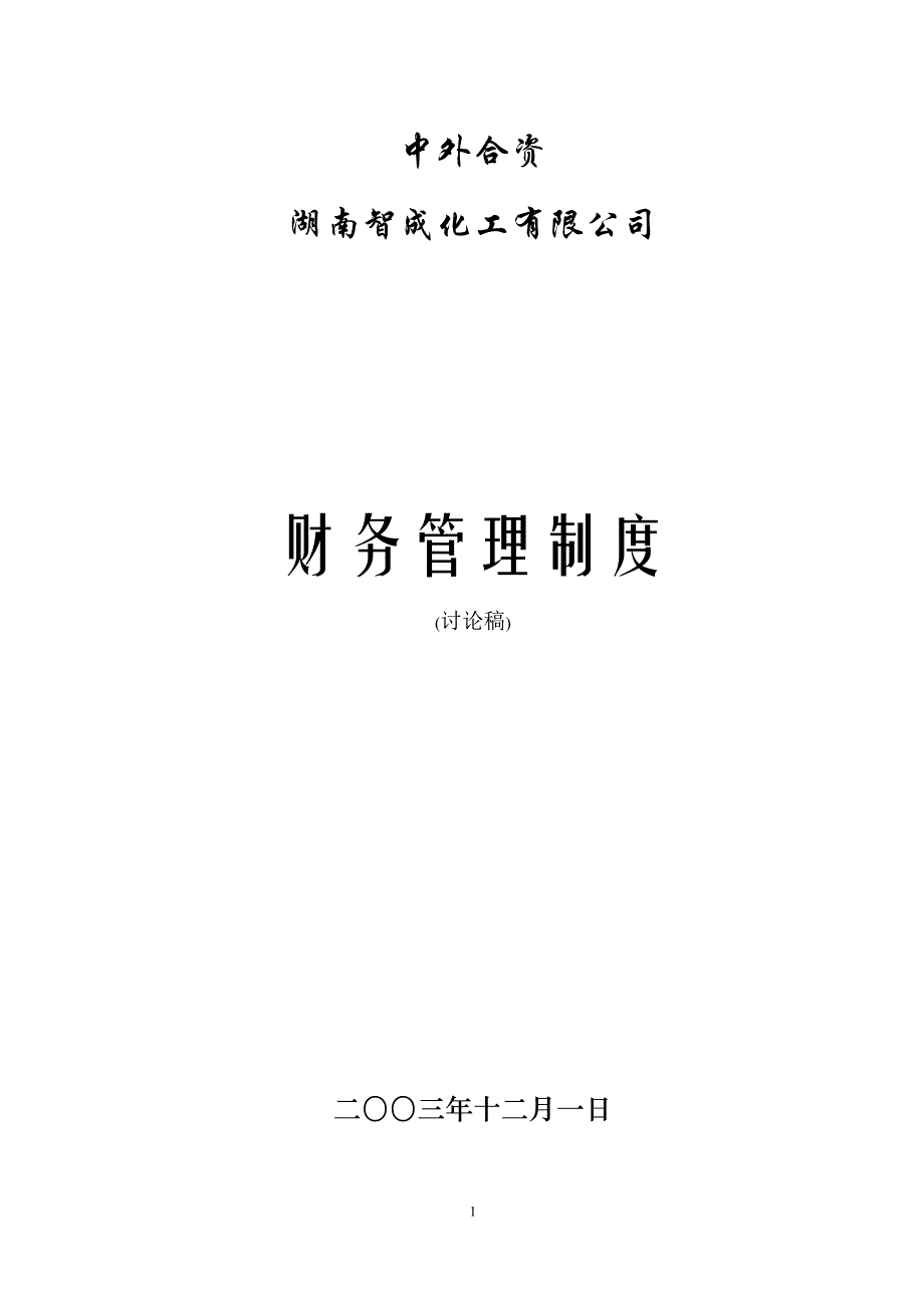 湖南智成化工有限公司财务管理制度(讨论稿1)_第1页