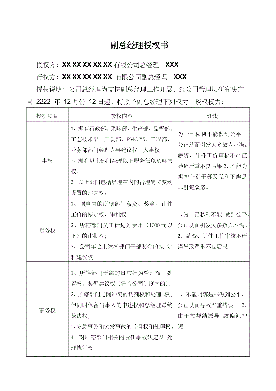 副总经理授权书_第1页