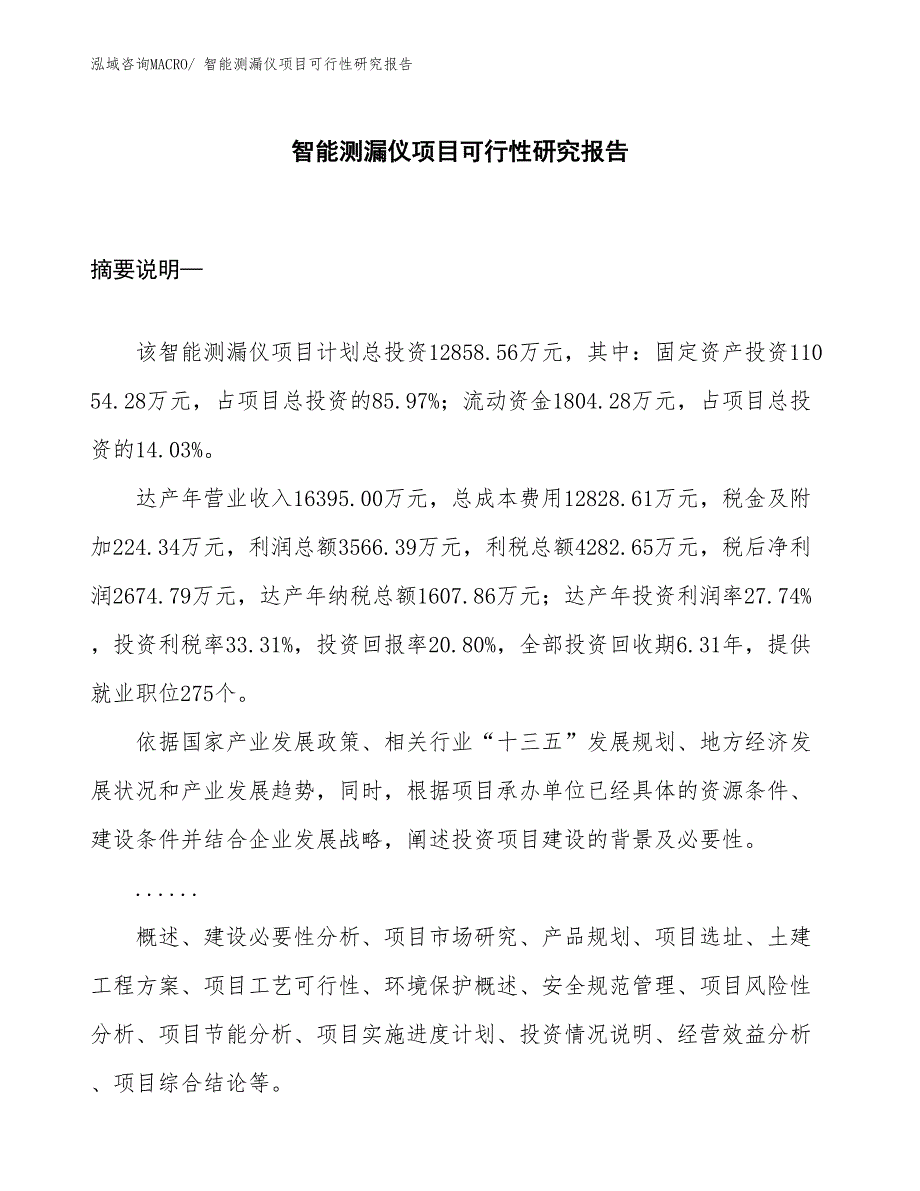 （项目设计）智能测漏仪项目可行性研究报告_第1页