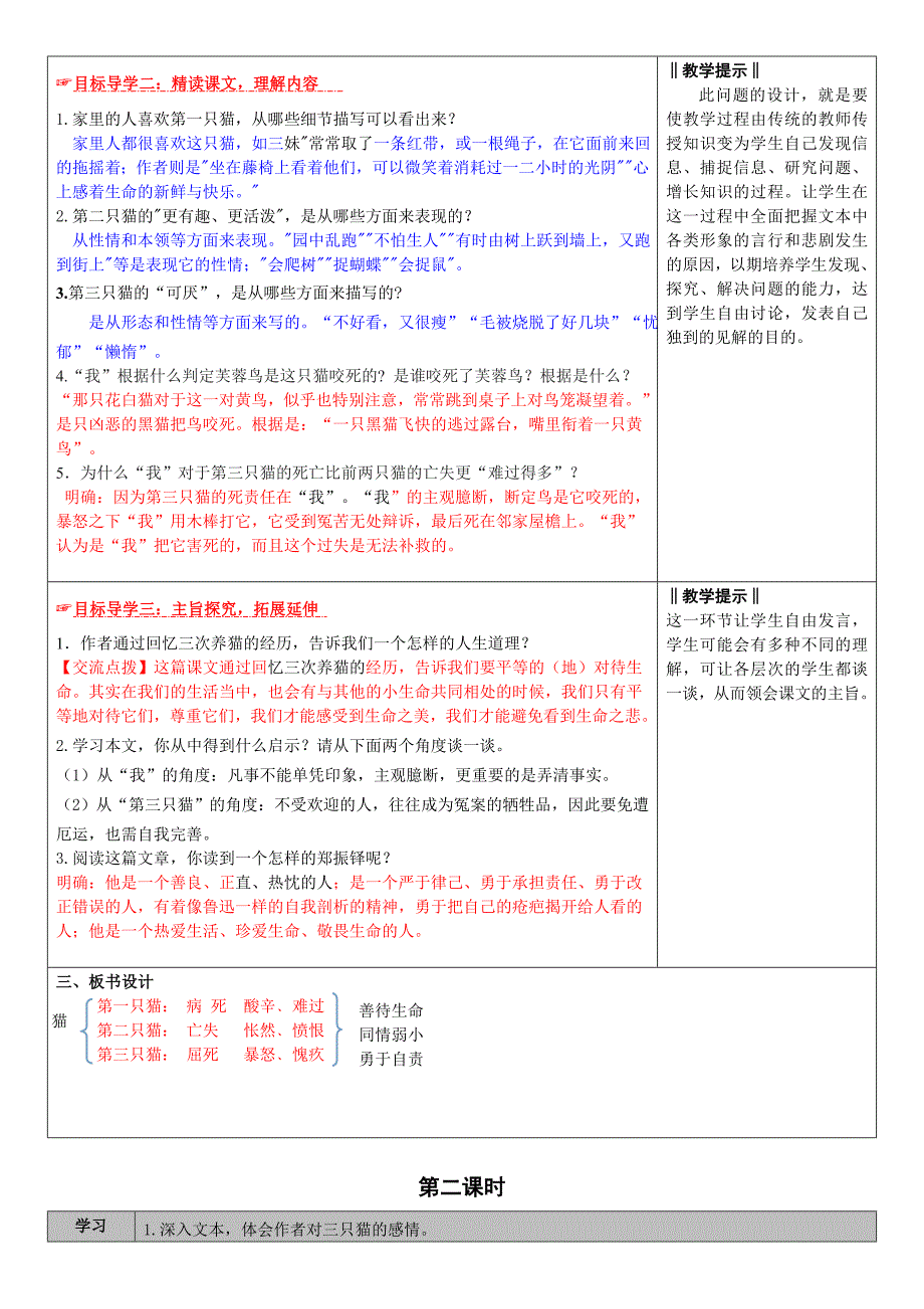 【课堂点睛】七年级语文人教版上册（导学案）17.猫_第2页