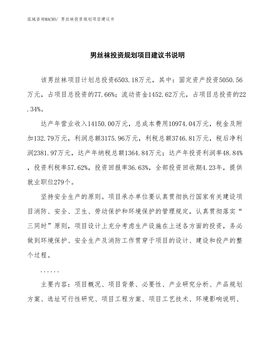 （投资意向）男丝袜投资规划项目建议书_第2页