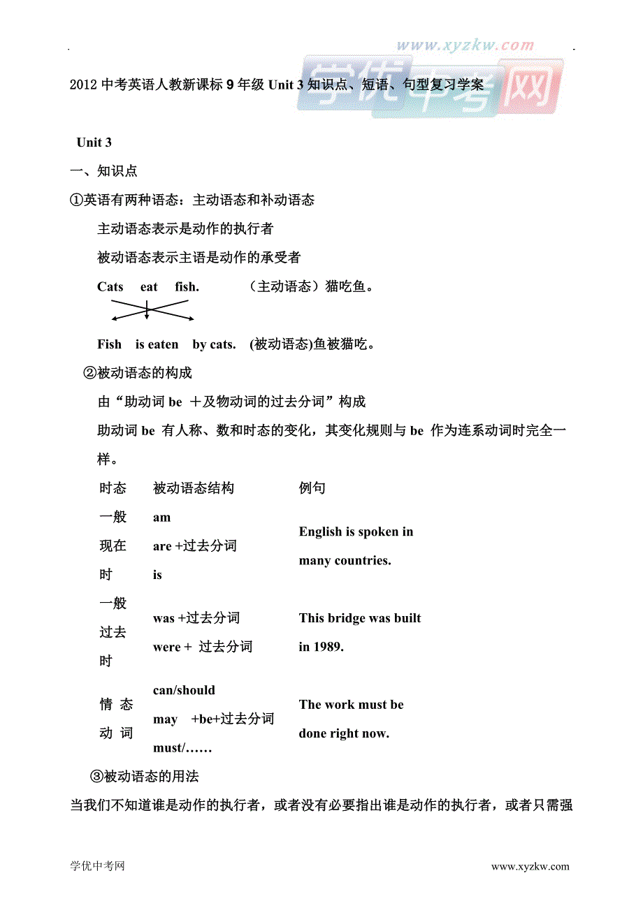 中考英语人教新课标9年级unit 3知识点、短语、句型复习学案_第1页