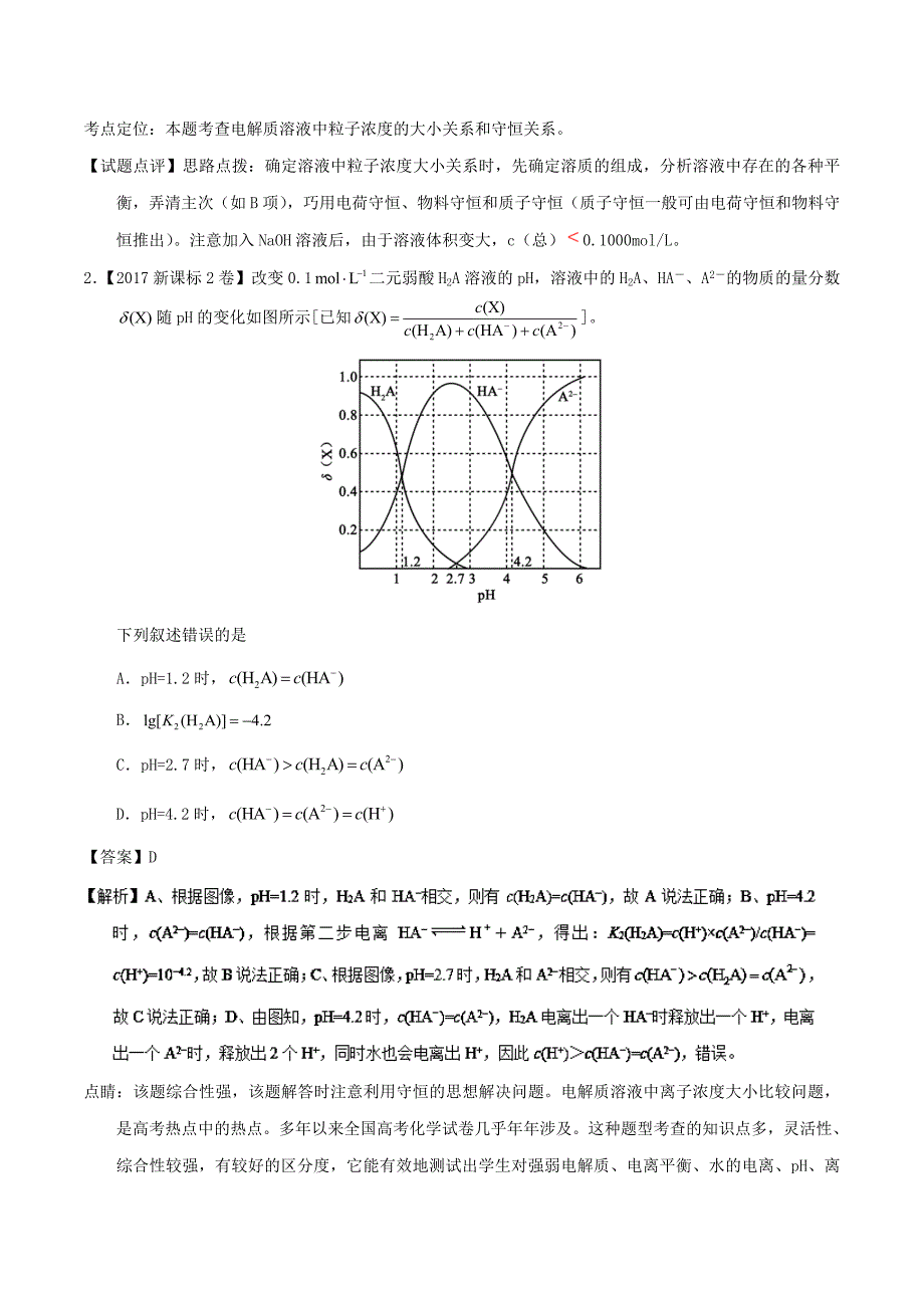 离子浓度大小比较-2019年高考化学备考之五年高考真题---精校解析Word版_第2页